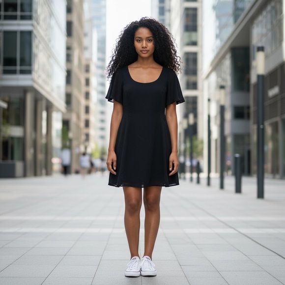 THEORY Black Dress with Butterfly Sleeves - Picture 7 of 12